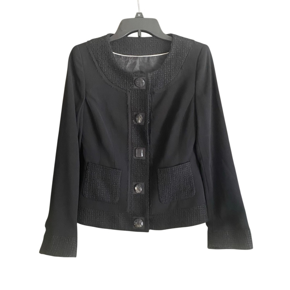 W&B VINTAGE Black Button Down Tweed Jacket with Pockets. Size 4= Small